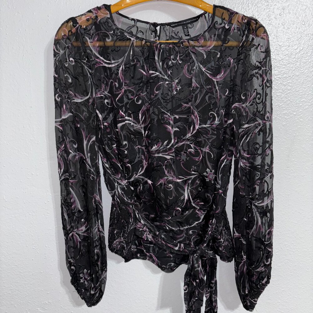 White House Black Market Black and Purple Sheer Blouse